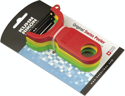 Kuhn Rikon Original Swiss Translucent Peeler Set, 4-Inch, Red/Green/Yellow
