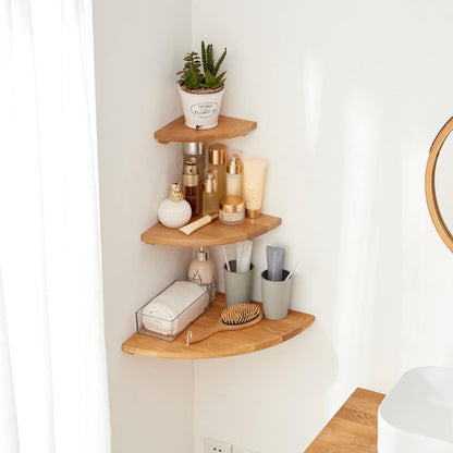 12 inches Oak Corner Shelf Natural Wood Floating Corner Shelves Round End Wall Mounted Display Shelf Corner Plant Stand