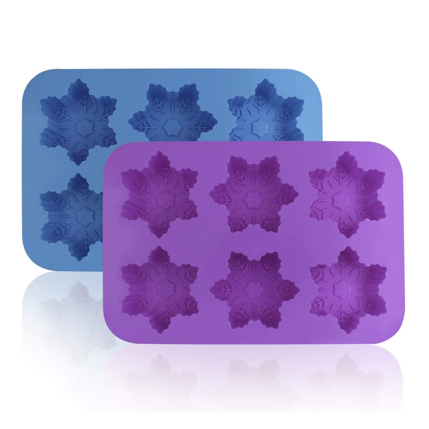 Silicone Snowflake Molds, FineGood 2 Pack Cake Pans Cookie Trays Handmade Soap Making Moulds, Also for Chocolate Pudding Jelly Muffin Cups Kitchen Baking Decoration, 6-Cavity - Blue, Purple