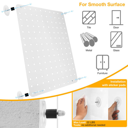 G.CORE Steel Pegboard and Hooks - 44pcs Peg Board Panels Organizer 1/4" Holes 14"x10" with J L Hooks - Kitchen Bathroom Craft Office Garage Tool Display Organization Drill/Adhesive Mounting (White)