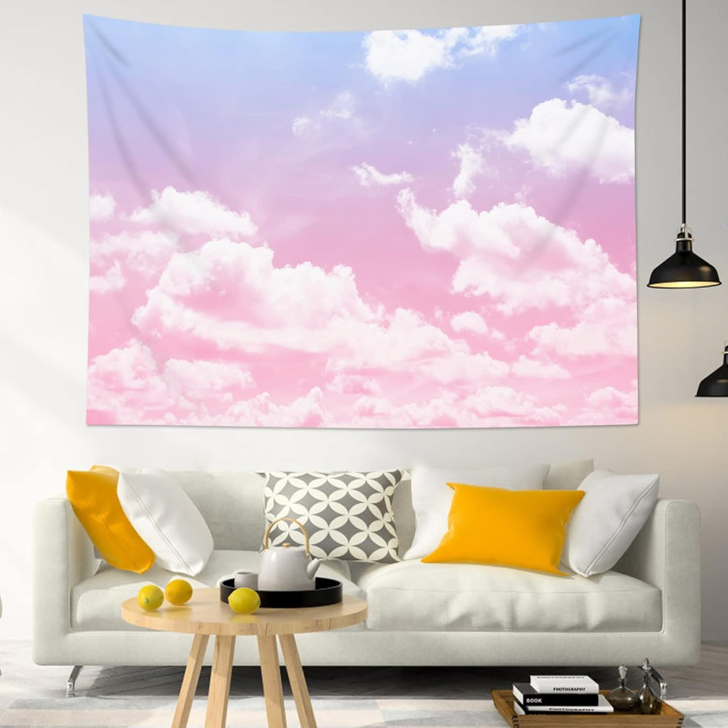 HVEST Pink Cloud Tapestry: Pink and Purple Nature Landscape for Bedroom, Living Room, Girl Dorm Decor, 60W X 40H