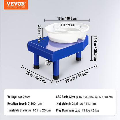 VEVOR Pottery Wheel for Adults Beginners, 10in Ceramic Wheel Forming Machine, 60-300RPM Adjustable Speed, Manual LCD Panel and Foot Pedal, Complete Pottery Set for Art Craft Work Home DIY