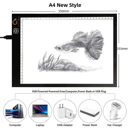 AIAURORA Upgraded A4 LED Light Tracing Drawing Board, Ultra-Thin Dimming USB Power Art Craft Scaled LED Light Pad for Tattoo Drawing, Diamond Painting, Streaming, Sketching, Stenciling (A4-New)