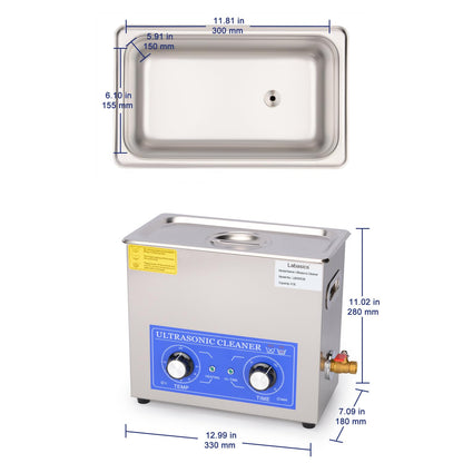 Labasics Ultrasonic Cleaner, 304 Stainless Steel All-purpose Ultrasonic Washing Device with Mechanic Control Panel of Heating and Timer for Laboratory 40kHz 110V, 6.5L
