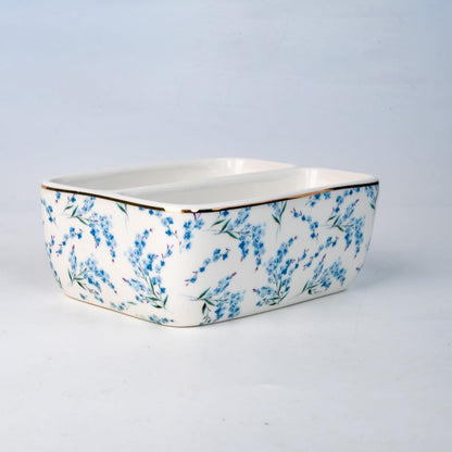 2 Countertop Compartments Ceramic Sponge Holder for Kitchen Sink, Cute Floral Dish Sponges Holder Soap Sink Organizer