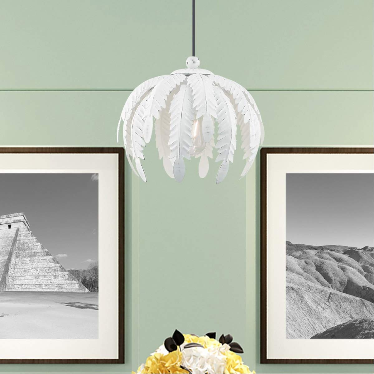 Livex Lighting 41231-60 Acanthus - One Light Mini Pendant, Antique White Finish with Antique White Metal Shade