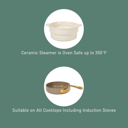 Bloomhouse - Two Time Oprah's Favorite Things Winner - 15 Piece Pots and Pans Heavy Duty Aluminum Premium PFA Free Ceramic Nonstick Dutch Oven Pot with Lid - Cappuccino Cream with Gold Handle