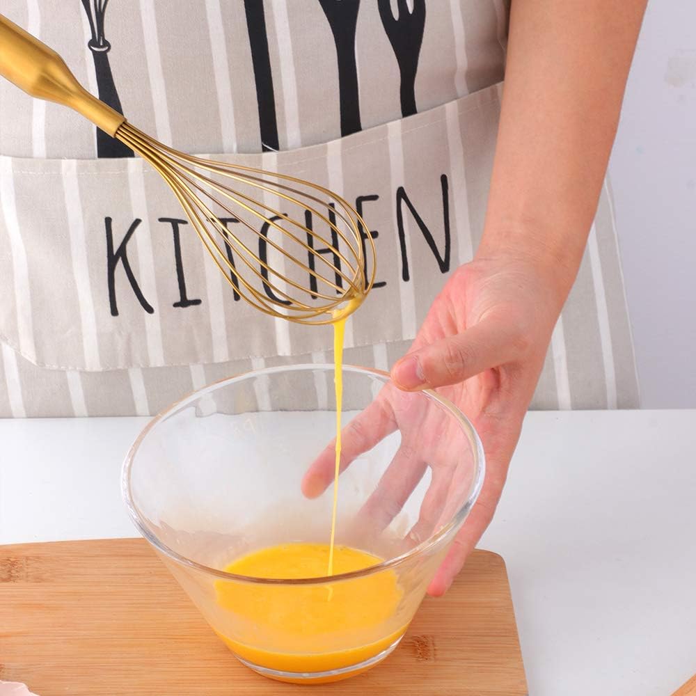 Whisk, 11.81 inch Gold 18/8(304) Stainless Steel Egg Frother/Blender, Utensils for Blending, Whisking, Stirring
