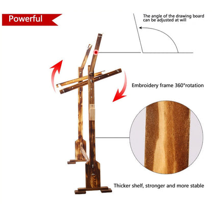 Adjustable Cross Stitch Frame with 360° Rotatable Stand, 5 Height Settings, Pine Wood Tapestry Holder for Needlepoint & Embroidery Projects