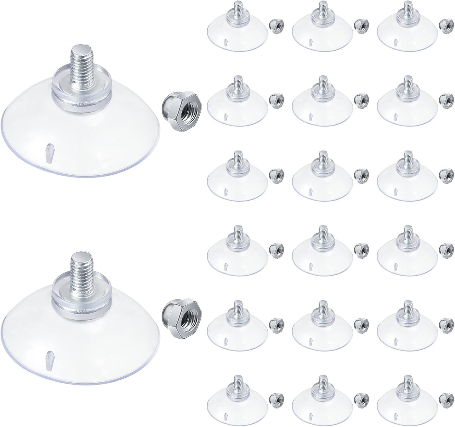 20 Pcs Suction Cups for Glass Window, PVC Clear Sucker Pads 1.73"/44mm with Cap Nut M6 Thread for Home Organization