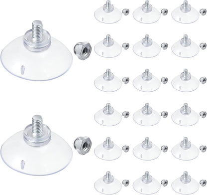 20 Pcs Suction Cups for Glass Window, PVC Clear Sucker Pads 1.73"/44mm with Cap Nut M6 Thread for Home Organization