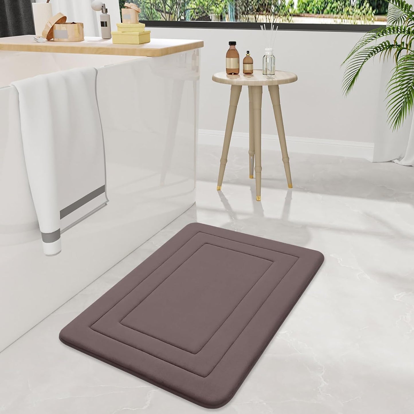 Arotive Memory Foam Bathroom Rug Mat 24x16, Ultra Soft and Absorbent Bath Mat for Bathroom Floor, Brown