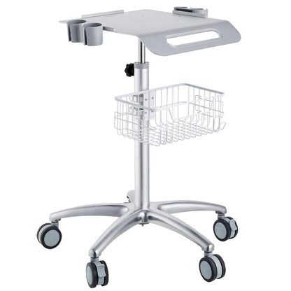 VEVOR Medical Trolley with Wheels - Height Adjustable Gas Lift, Large Tabletop 19"×17", Stainless Steel Rolling Laptop Cart with Storage Basket,Mobile Metal Scanner Cart for Ultrasound/Dental/EKG/Lab