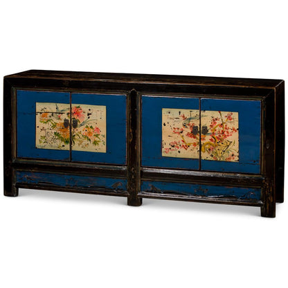ChinaFurnitureOnline Hand Painted Flower Motif Distressed Mongolian Elmwood Cabinet