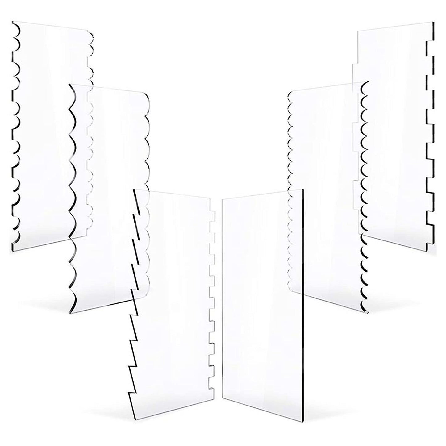 Woohome 6 PCS Acrylic Cake Scraper Decorating Transparent Cake Cream Scraper Clear Icing Comb Contour Decorating Set for Bread Pastry Cake Decorating Supplies DIY Kitchen Bakery Baking Tool