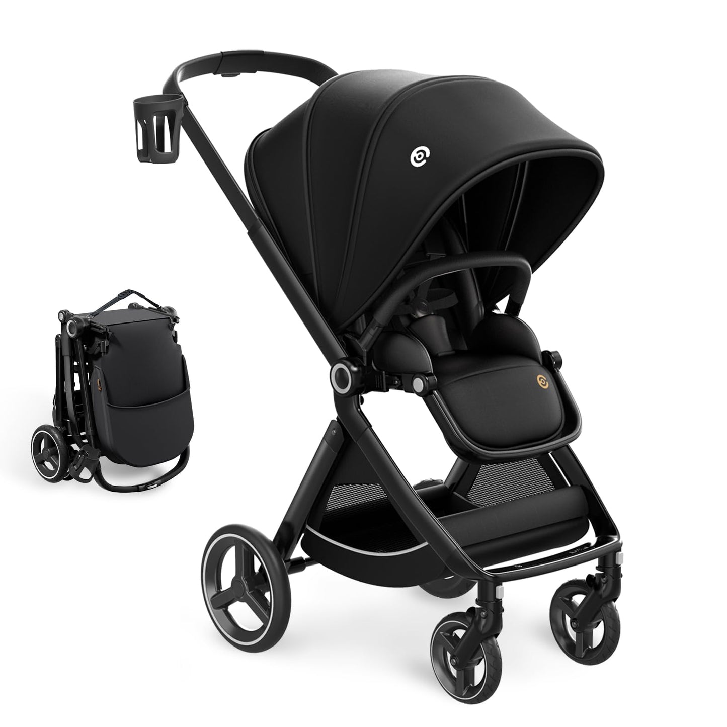ELITTLE EMU Baby Stroller with Reversible Seat Full-Size Infant Stroller with Full Recline Cockpit Compact Foldable Toddler Carriage for Outdoor City - Black