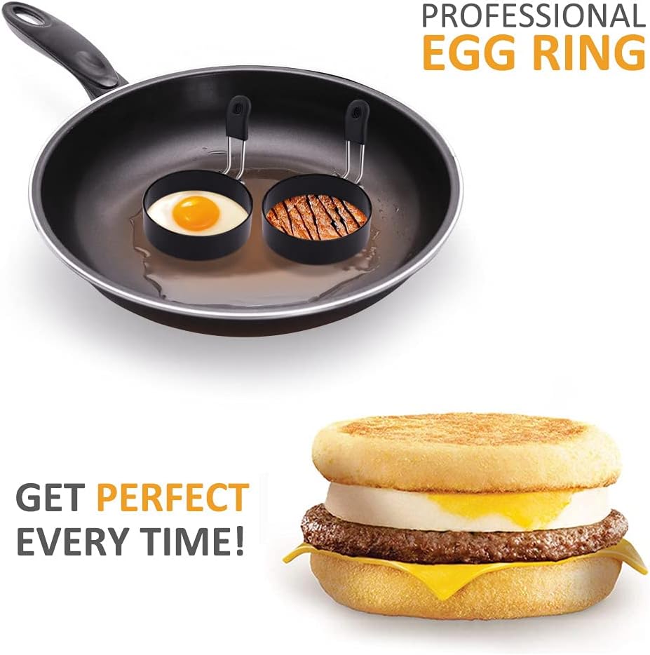 Yevior 4 Pack Egg Rings, Round Egg Cooker Rings for Frying, Shaping Cooking Eggs, Kitchen Gadgets