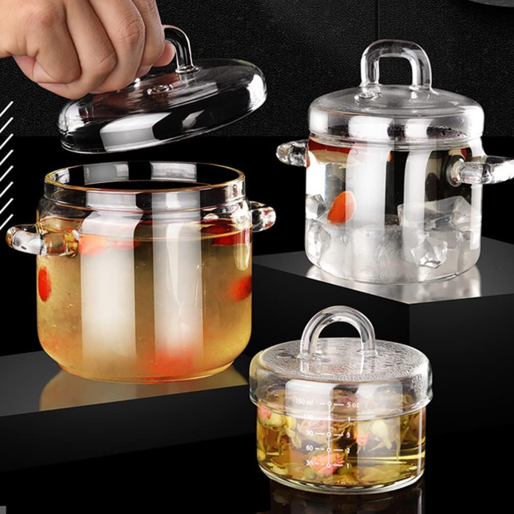DOITOOL Saucepan with Cover 350ML, Resistant Cooking Pot with Lid, Clear Stovetop Cookware Set for Milk, Pasta, Soup