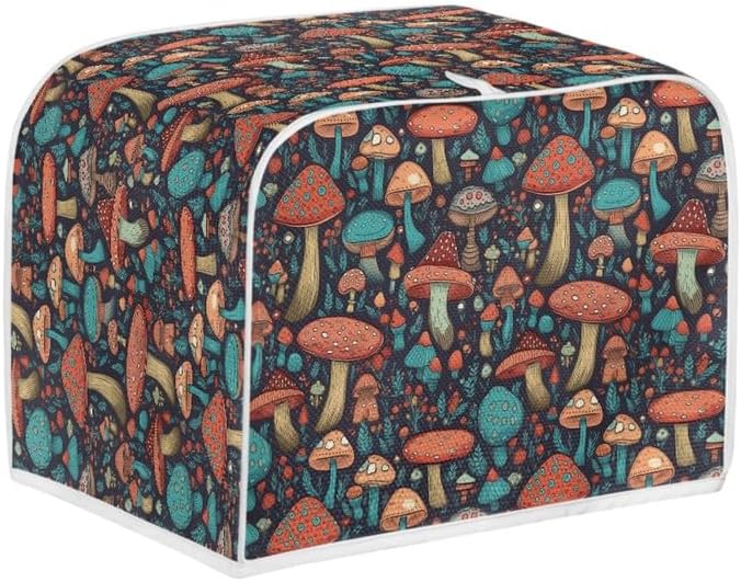 Toaster Cover 4 Slice, Forest Mushroom Wide Slot, Machine Washable with Hang Loop (16x16") 2PCS