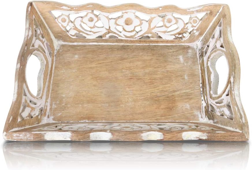 12 9 Inches Gorgeous Birthday Housewarming Gift Ideas Handmade Decorative Designer Wood Serving Tray with Handles