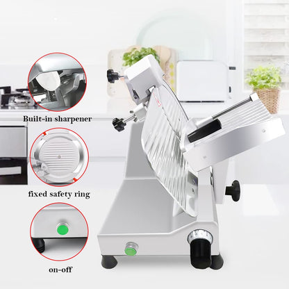 Meat Slicer10-inch 340W Home Use and for Commercial Electric Food Slicer with Chromium-plated Steel Blade and Built-in Sharpening Stone Easy to Clean Adjustable Thickness Cuts Meat Bread and Cheese