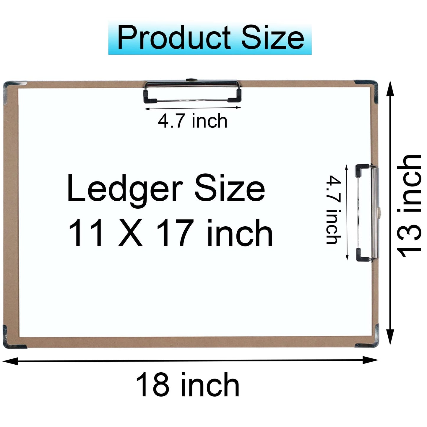 Acocony 11x17 Clipboard Double Clip with Hardware Corner Guard Extra Large Clipboard Hardboard with 2-4.5 Inch Low Profile Clip 11 x 17 Clipping Board MDF Log Color 1 Pack