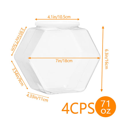 4 Pack Plastic Candy Jars with Lids Hexagon Cookie Jars Kitchen Counter Candy Bar Containers Acrylic Clear Containers for Buffet Storage Display Dog Treat Laundry Pod Buffet Craft Kitchen Storage