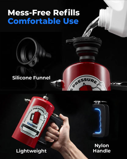 toolant 32oz Refillable Pressurized Sprayer, Steel Canister, Rust-Resistant Lining, Needle Valve Leak-Resistant, Dual Nozzles 1.0/0.6mm, Funnel Included, 200 PSI Max, for Brake Cleaner & Solvents, Red