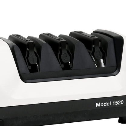 Chef’s Choice Professional Electric Knife Sharpeners for 15- and 20-Degree Straight-Edge and Serrated Knives with Diamond Abrasives & Precision Angle Control, 3-Stage, White