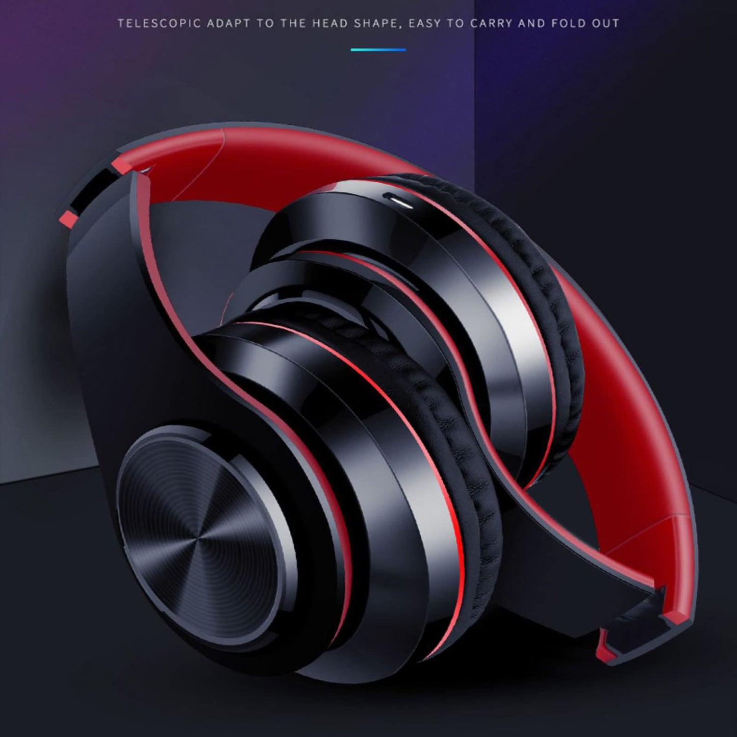 LFGKeng Wireless Bluetooth Headphones with Colorful LED Lights, Built-in Mic, Light Weight, Foldable, Wired HiFi Stereo Headphones for Classroom/Home Office/PC/Mobile Phone/Kids Adult (Black Red)