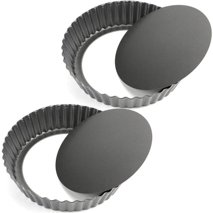 Tosnail 2 Pack Deep Tart Pan, 9.5" x 2" Quiche Pie Pan with Removable Loose Bottom, Fluted Baking Pan