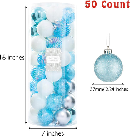 Every Day is Christmas Ornaments - Shatterproof Christmas Tree Ornament Set, 50 Count (2.24"/57mm, Blue Silver)