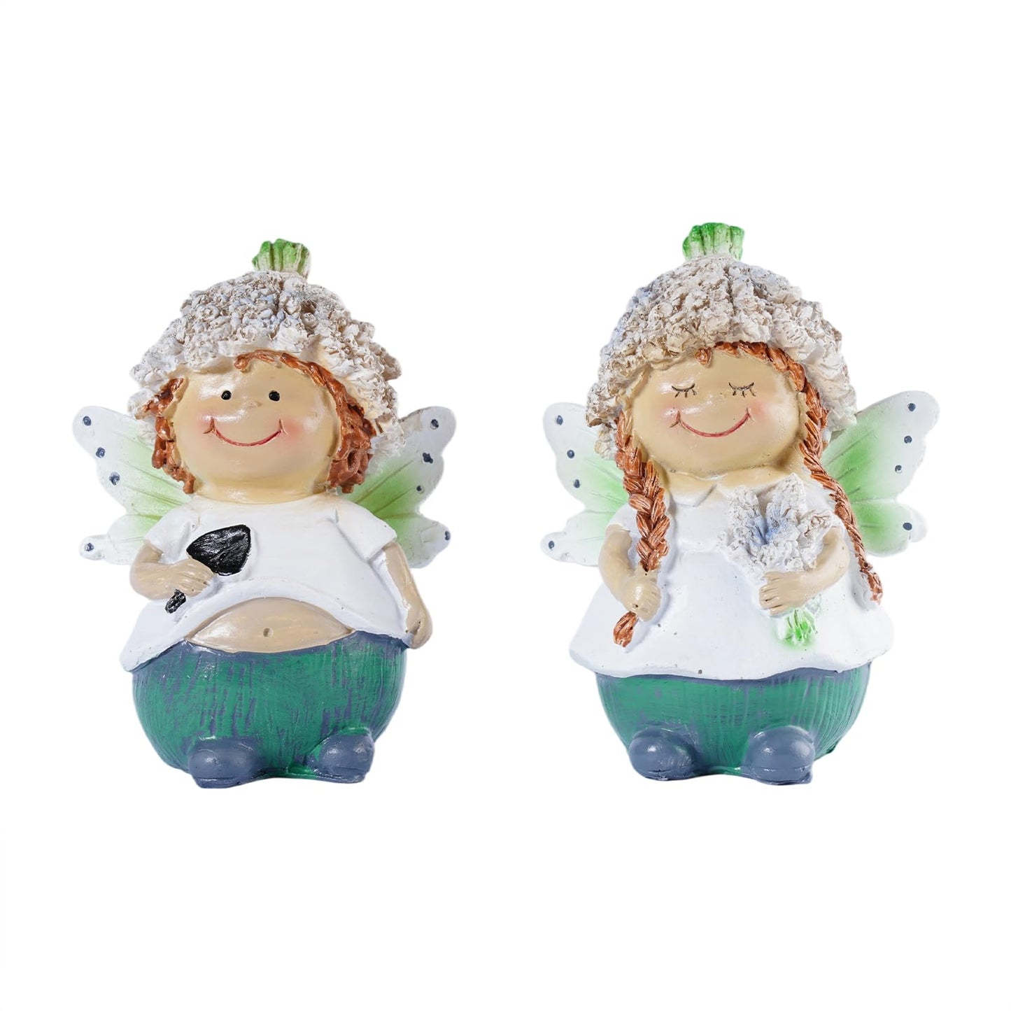 Brizoria Fairy Garden Accessories Set of 2 Whimsical Male and Female Fairy Figurines Hand Painted Resin Miniature Garden Decor for Outdoor Patio Porch Shelf Tabletop Display