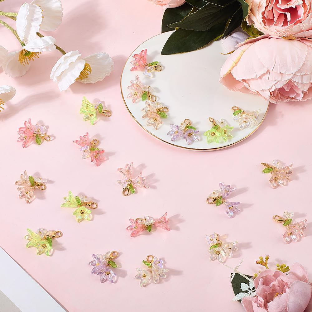 SUNNYCLUE 1 Box 30Pcs Flower Stitch Marker Knitting Markers Charms Bulk Acrylic Pink White Spring Lily Butterfly Clasps Hooks Crochet Charms for Jewelry Making Crafts Weaving Sewing Supplies Beginner