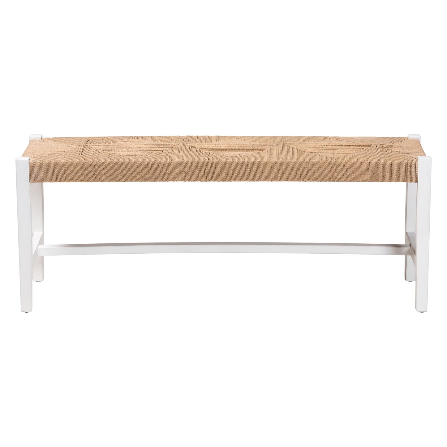 Bali & pari Prita Woven Paper Loom Bench with Mahogany Wood Frame - Handcrafted Accent Seating for Dining Room or Entryway, White