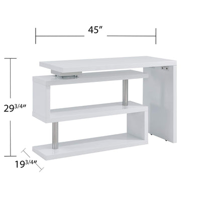 SEI Furniture Yates Multifunctional Corner/L Desk w/ Shelves, White-chrome