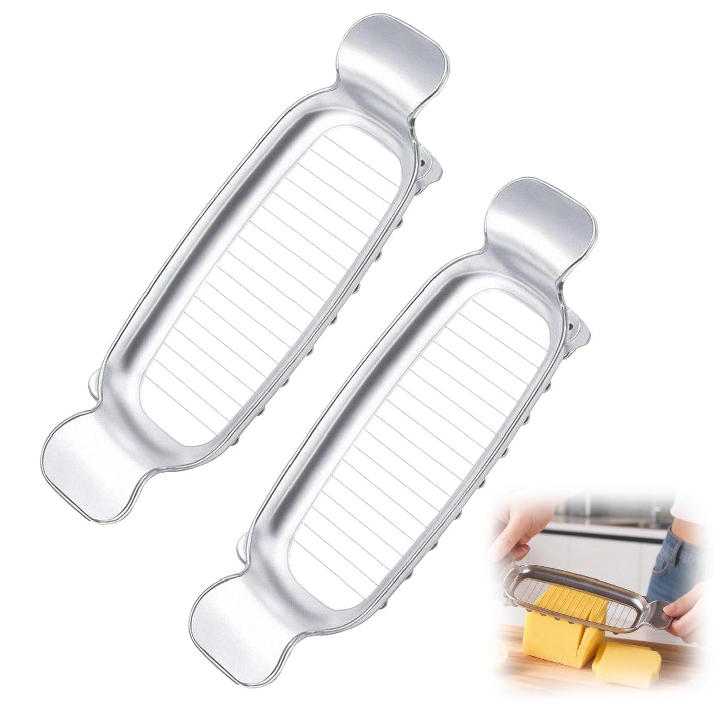 Butter Slicer Cutter & Cheese Cutter–Multi-Use Kitchen Tool for Evenly Slicing Butter Blocks, Cheeses, Eggs & Soft Fruits–Non-Stick，Compact & Portable for Home, BBQ, Camping（2 PACK)