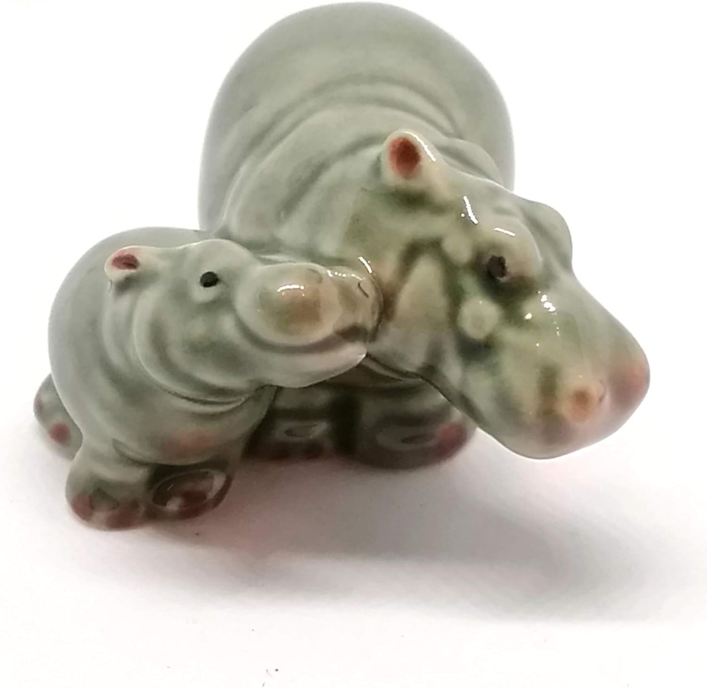 ZOOCRAFT Ceramic Hippo Figurine Mom and Baby, Hand Painted Porcelain Terrarium Garden Decor