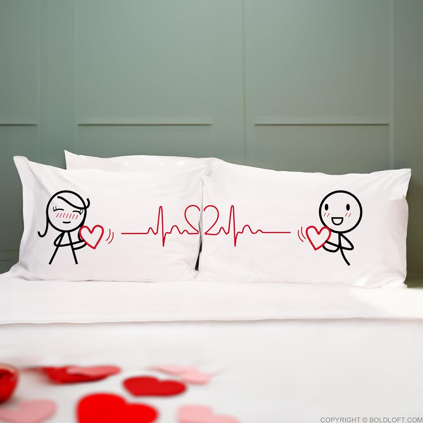 BoldLoft Love You Every Beat of My Heart Couple Pillowcases - Gifts for Couples, Boyfriend, Girlfriend, Anniversary,