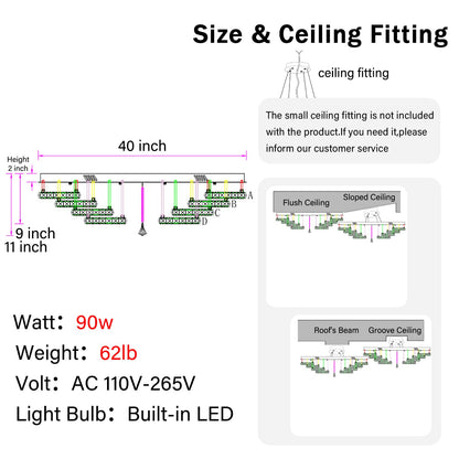 Shial Lighting 40" Modern Crystal Chandelier for Dining Room LED Dimmable Flush Mount Chandeliers Gold Ceiling Chandelier for Living Room Bedrooms