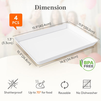 Lifewit Extra Large Plastic Serving Trays, 16" x 12" Reusable Food Serving Platters, White Catering Trays for Parties, Buffet, Snacks, Fruit, Appetizers & Charcuterie, BPA-Free, Set of 4