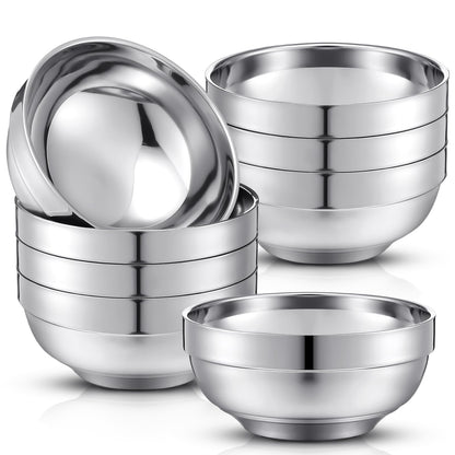 Funnymoom 8 Pack 24 oz Stainless Steel Bowls Double Walled Insulated Soup Ice Cream Metal Mixing Nesting Bowls for Serving Soup Rice Cereal (304 Stainless Steel)