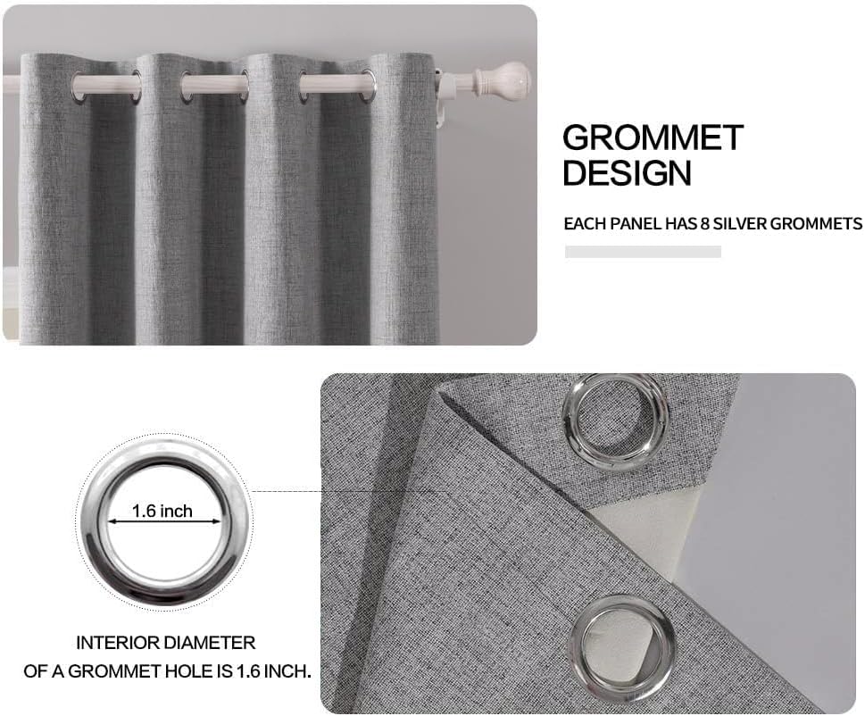 MIULEE Blackout Curtains - 100% Thermal Insulated Linen Texture Drapes | Grey, 52x72 Inch (2 Panels)