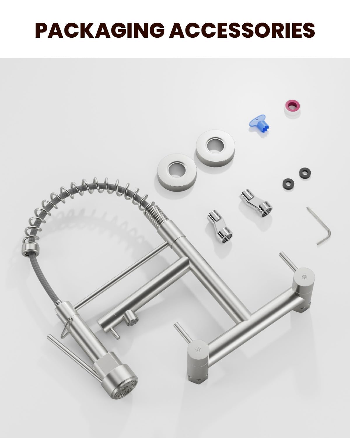 BLYLUND Wall Mount Kitchen Faucet with Pull Down Sprayer, Stainless Steel 8 Inch Center Commercial Sink Faucets 2 Handle Utility Sink Tap High Arch for Kitchen Laundry Restaurant, Brushed Nickel