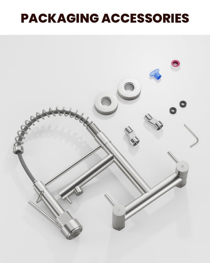 BLYLUND Wall Mount Kitchen Faucet with Pull Down Sprayer, Stainless Steel 8 Inch Center Commercial Sink Faucets 2 Handle Utility Sink Tap High Arch for Kitchen Laundry Restaurant, Brushed Nickel