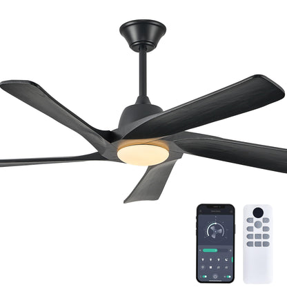 LVYEAYOU Ceiling Fan with Light, 52 Inch Solid Wood Ceiling Fans, Remote and APP Control, 3-color Dimmable, DC Motor, 6-speed Reversible, for Bedroom, Living Room, Black