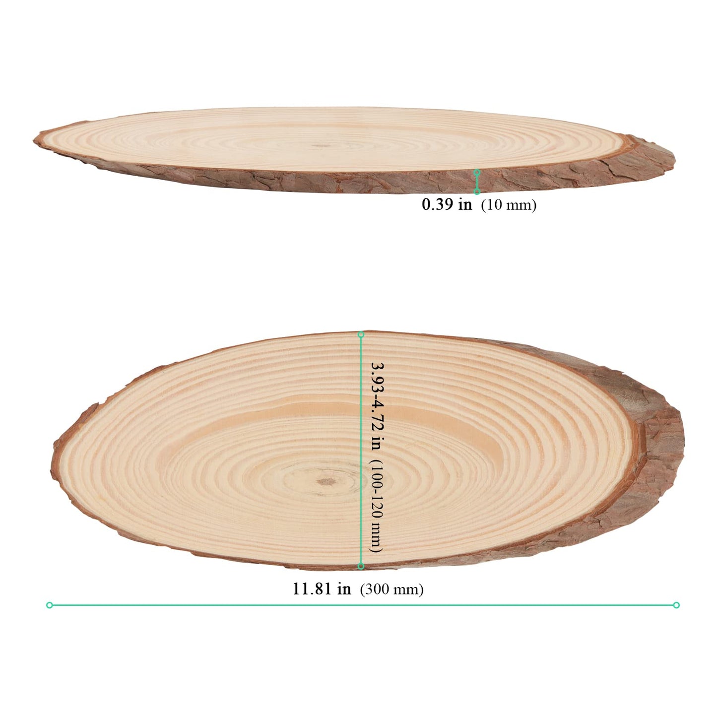 10 PCS Oval Wood Slices, Length 12 Inch and Width 3.9-4.7 Inch Craft Wooden Slices, Unfinished Wood Slices for DIY Wedding