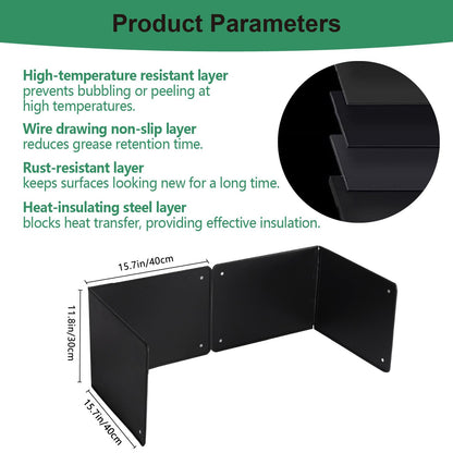 Black Large 2 Pieces 2 Sided Splatter Guard for Frying Stove Top,Oil Splash Guard Cooking for Stove,Non Stick Foldable Splatter Screen for Stove Top