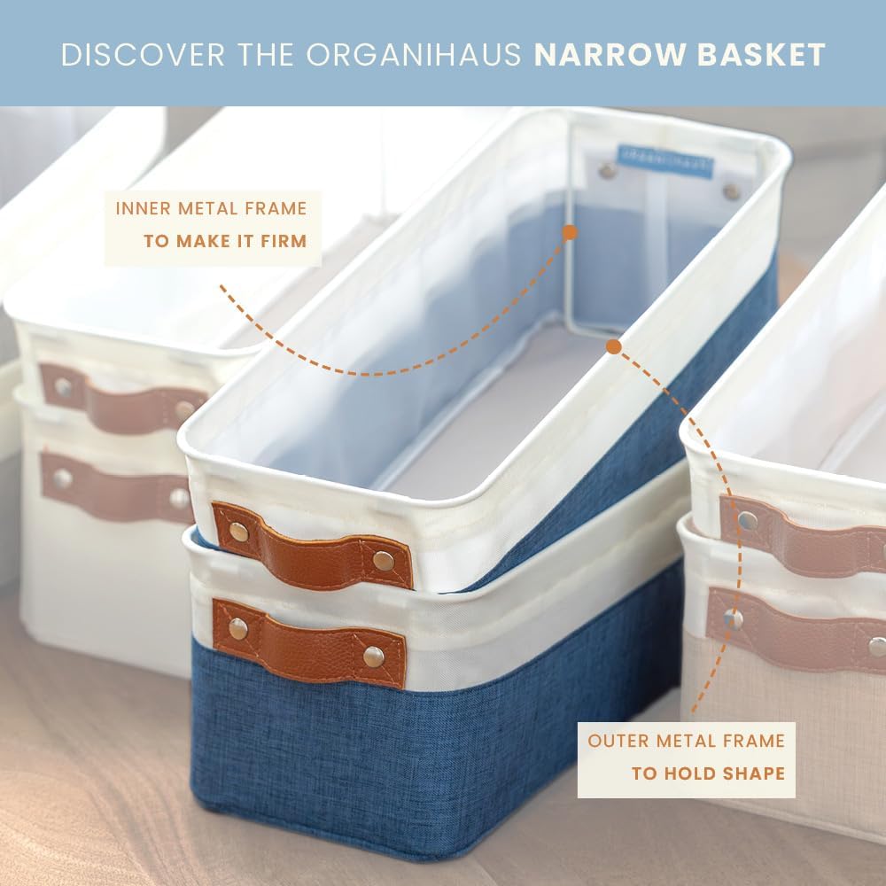 2 Pack, Closet OrganiHaus Narrow Fabric Storage Baskets Narrow Storage Bins for Shelves, Storage Bins for Pantry