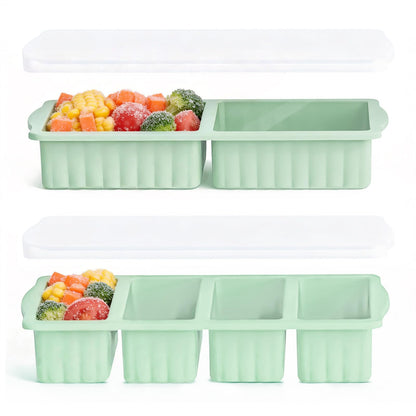 Silicone Freezer Tray With Lid, Soup Freezer Container Molds, Large Ice Cube Tray Set, 1 Cup & 2 Cup Portion Freezer Trays for Soup, Sauce & Broth, Meal Prep Containers, Oven & Dishwasher Safe, Green